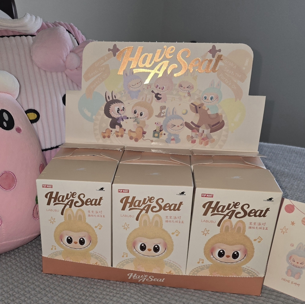 AUTHENTIC HAVE A SEAT LABUBU SERIES.3 Blind Boxes & 3 Confirmed Baba,HeHe & ZiZi